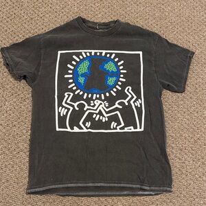 Black Graphic Tee with Earth Motif